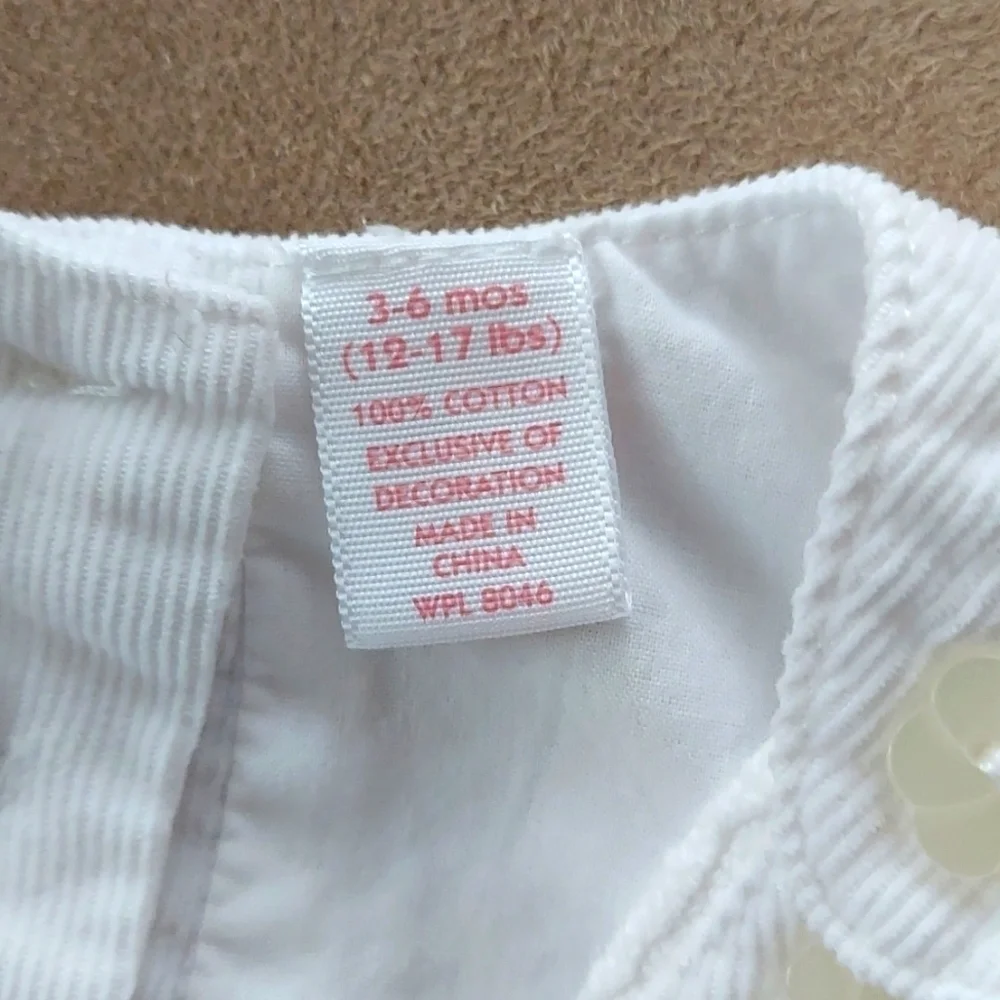 Baby Light weight overall with snap bottoms - white floral embroidery - 3/6 mos